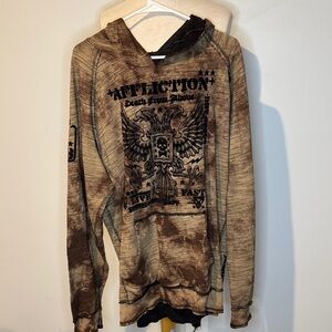 RARE Y2K vintage Affliction reversible Brown Graphic Hoodie 2in1 XL